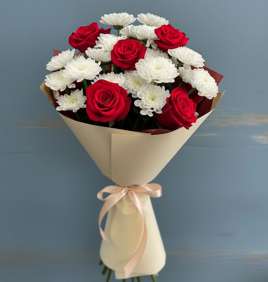 Букет цветов из: Розы и Хризантемы в Бежаницы