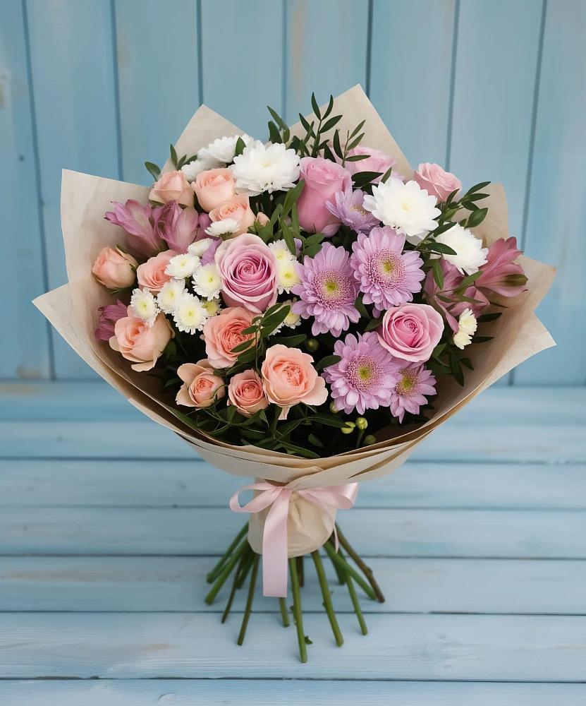 Букет цветов из: Хризантемы, Розы и Альстромерии в Бежаницы
