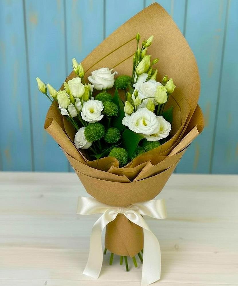 Букет цветов из: Хризантемы и Лизиантусы в Бежаницы