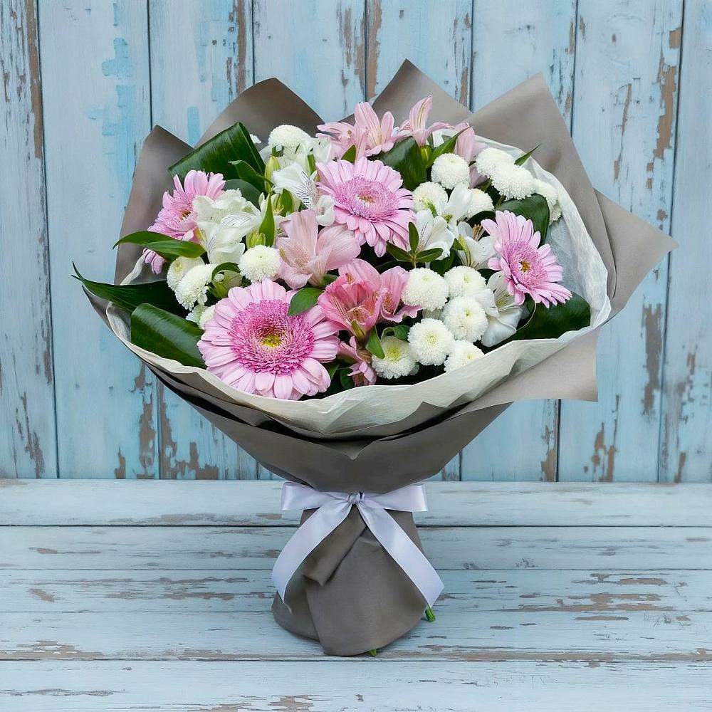 Букет цветов из: Герберы, Альстромерии и Хризантемы в Бежаницы