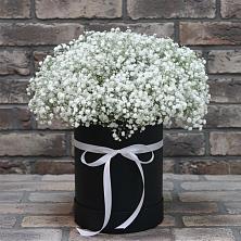 Цветочная композиция из Гипсофила в шляпной коробке в Бежаницы
