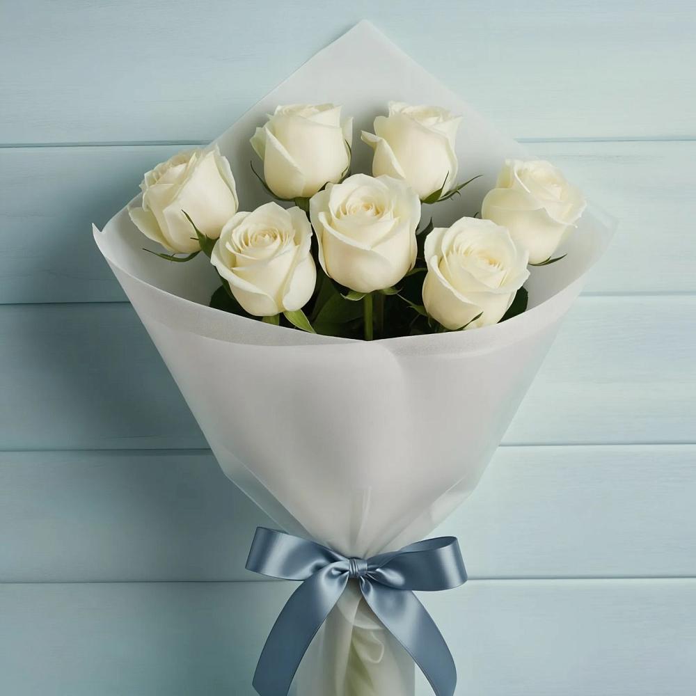 Букет 7 Белых роз Эдлесс Лав в Бежаницы